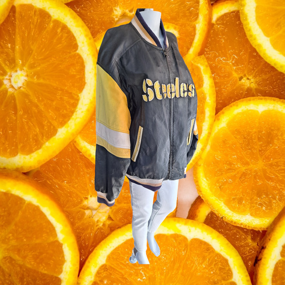 Vtg NFL Mirage PITTSBURGH‎ STEELERS Leather Varsity Jacket - Picture 1 of 16